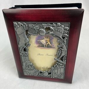 NEW Christmas Photo Frame & Album Book for 61 Photos, Cherry Wood & Pewter Metal